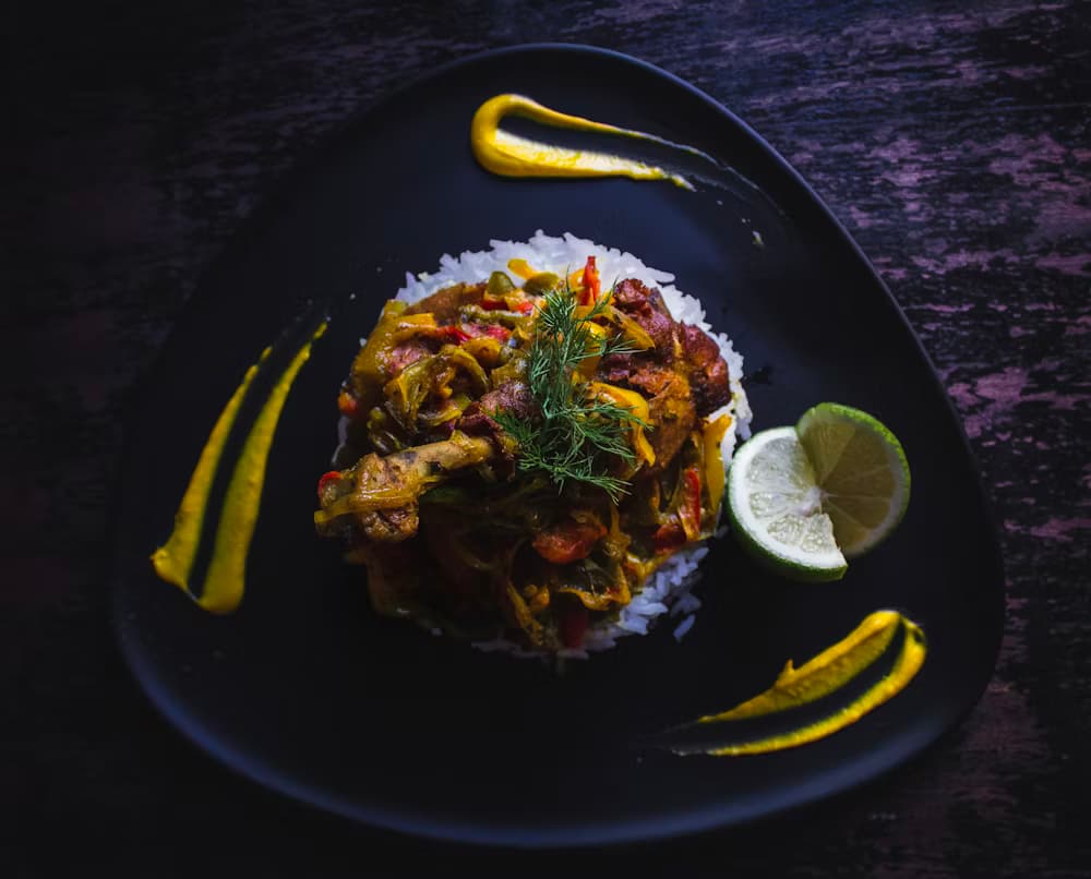 white Rice and Banga Stew